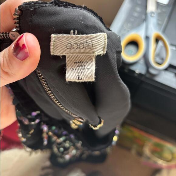 Retro Black Velvet Beaded Jeweled Sleeveless Cut Out Back Mini Shift Dress SizeL - Picture 8 of 15